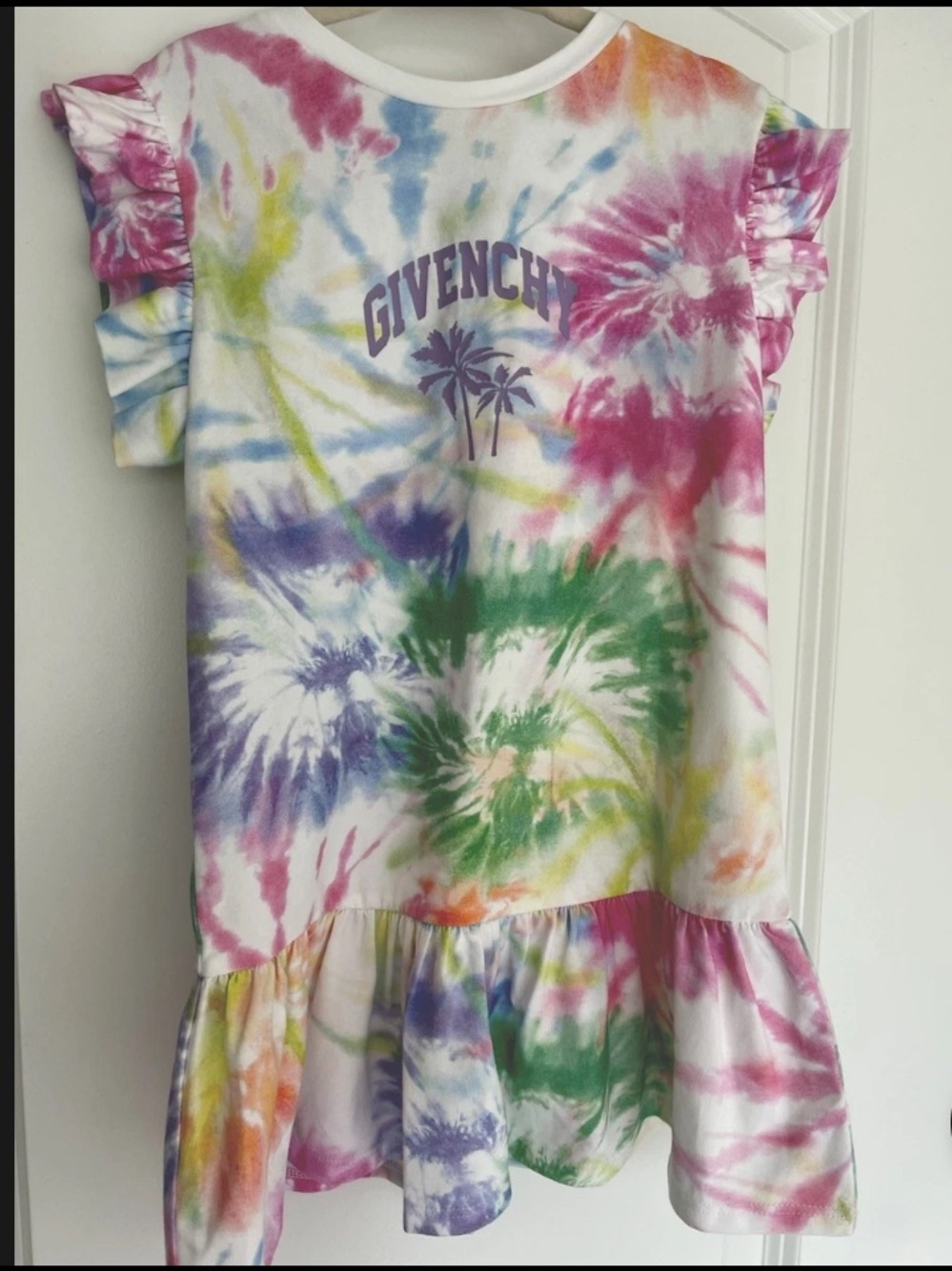 Givenchy Tie-Dye Ruffle-Hem Cotton Jersey Dress - Multi-Color